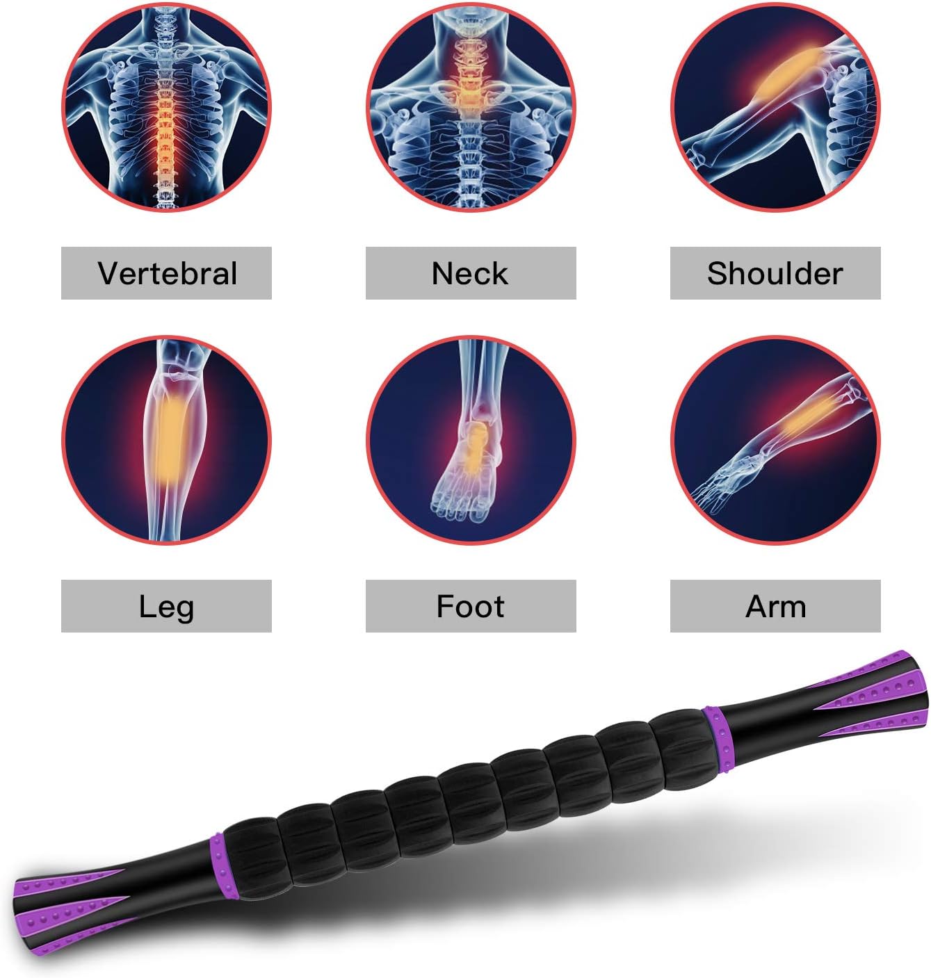 Muscle Roller Massage Roller Stick- Deep Tissue Fascia Blaster for Myofascial Pain Relief, Lymphatic Drainage & Body Sculpting, Handheld Physical Therapy & Recovery Tool (Purple Black-18 inch)