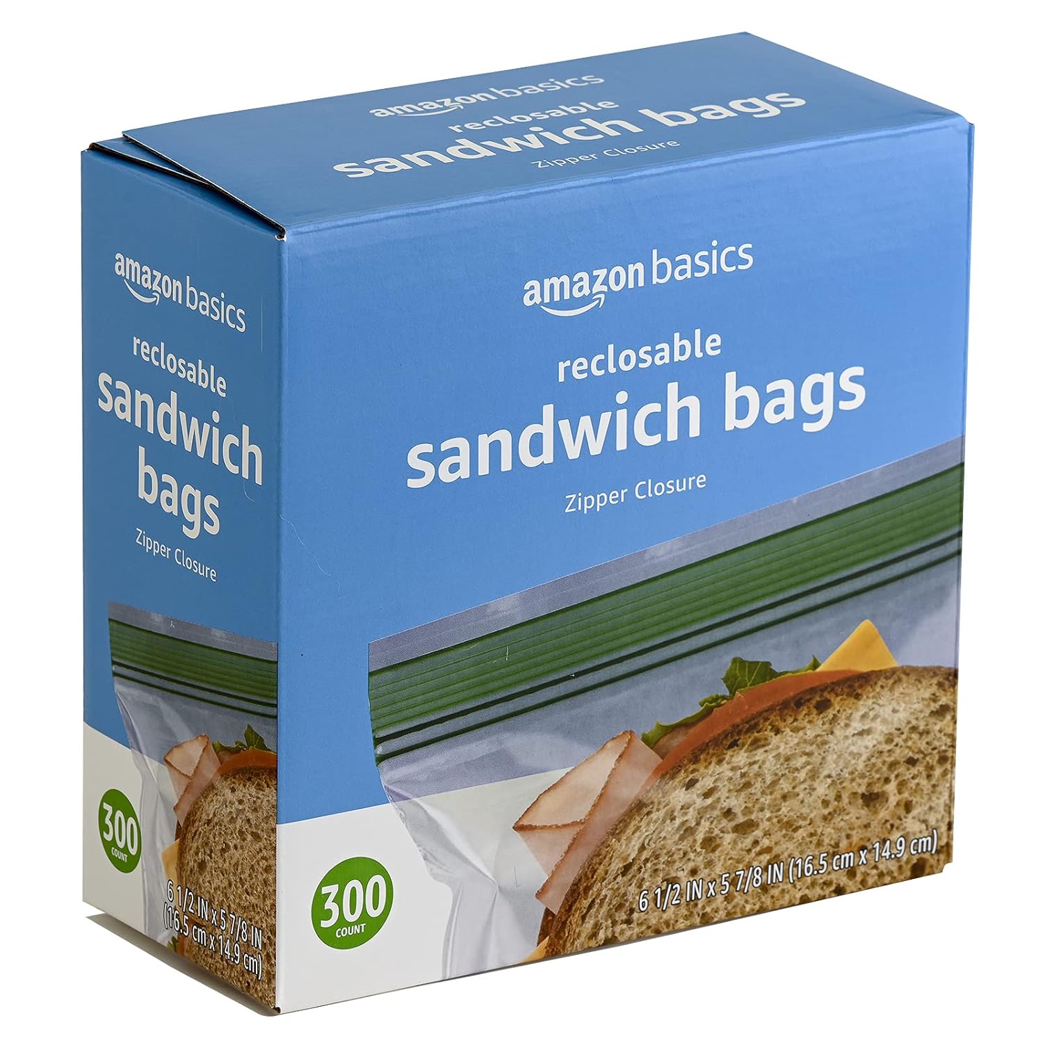 Basics Resealable Double Zipper Sandwich Storage Bags for Food Storage, 300 Count (Previously Solimo)