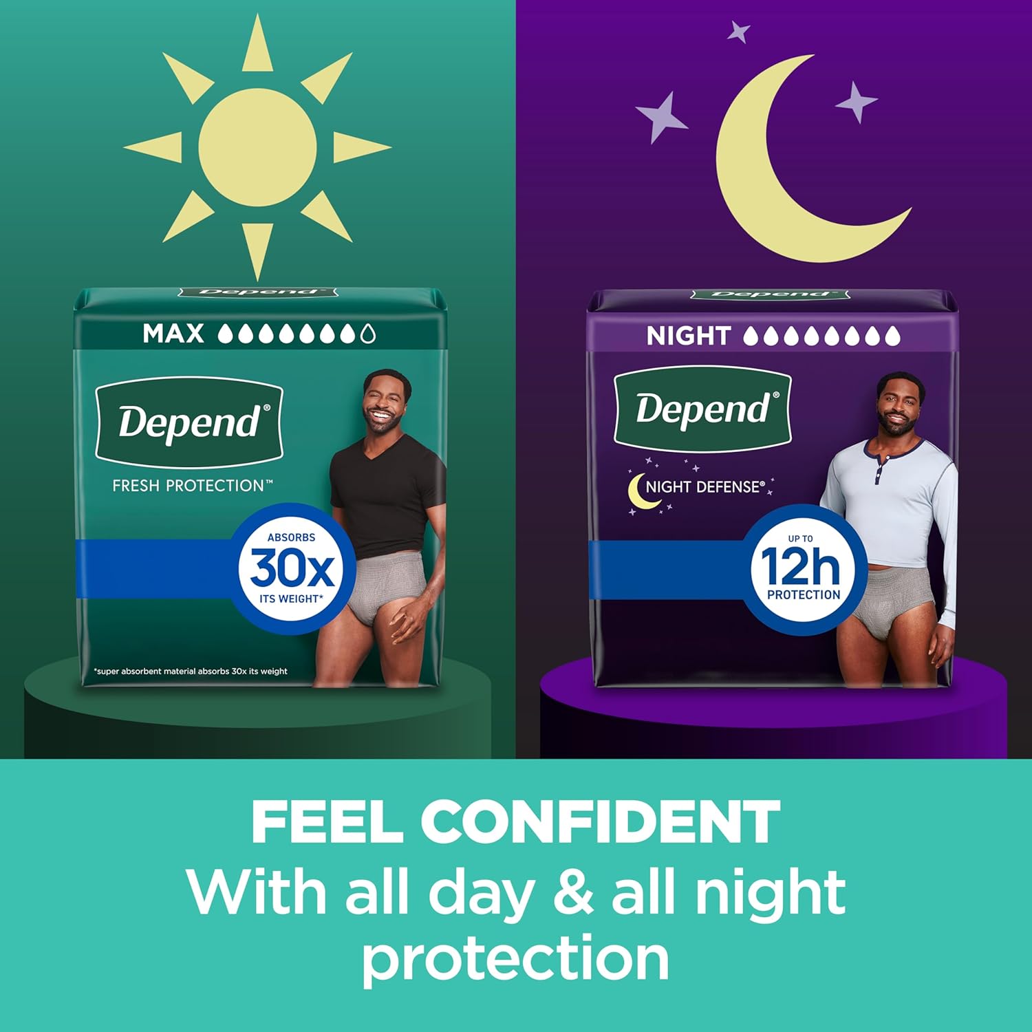 Depend Fresh Protection Adult Diapers, Incontinence Underwear for Men, Disposable, Maximum, Large, Grey, 72 Count (2 Packs of 36), Packaging May Vary