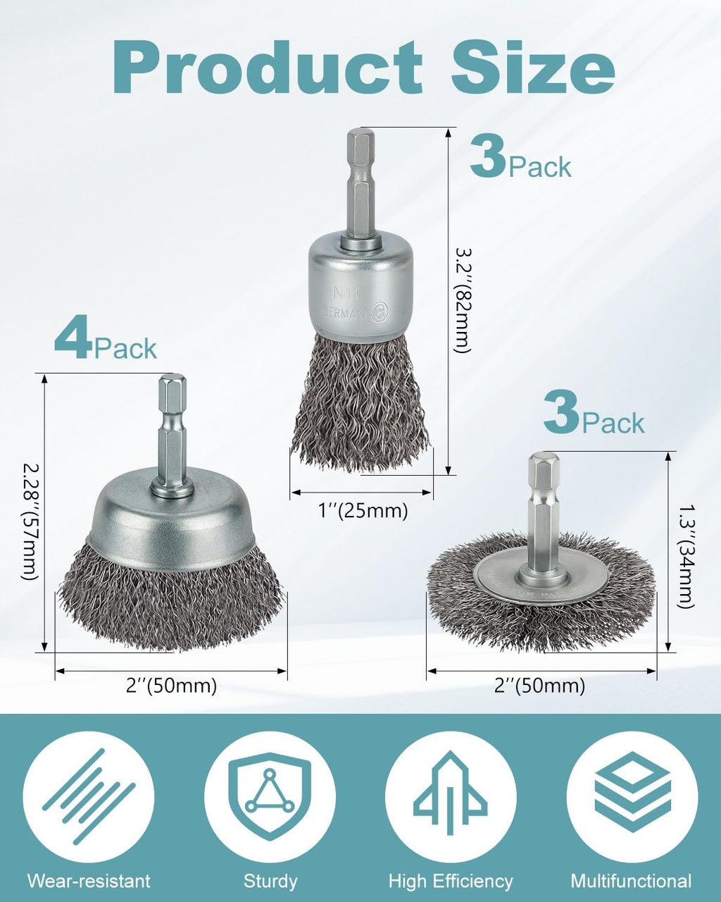 10 Pcs Wire Brush for Drill, Coarse Carbon Steel Crimping Wire Wheel Brush, 1/4 Inch Hex Shank, Cup Brush Drill Bit for Cleaning Rust, Stripping and Abrasive
