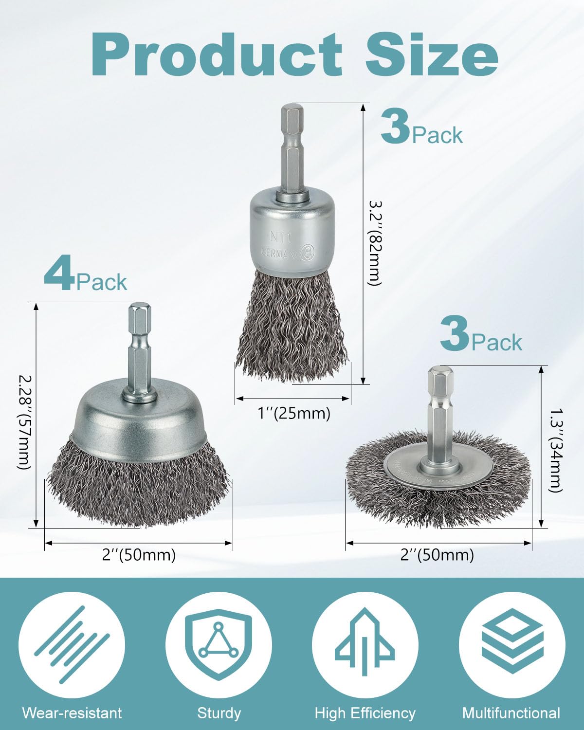10 Pcs Wire Brush for Drill, Coarse Carbon Steel Crimping Wire Wheel Brush, 1/4 Inch Hex Shank, Cup Brush Drill Bit for Cleaning Rust, Stripping and Abrasive