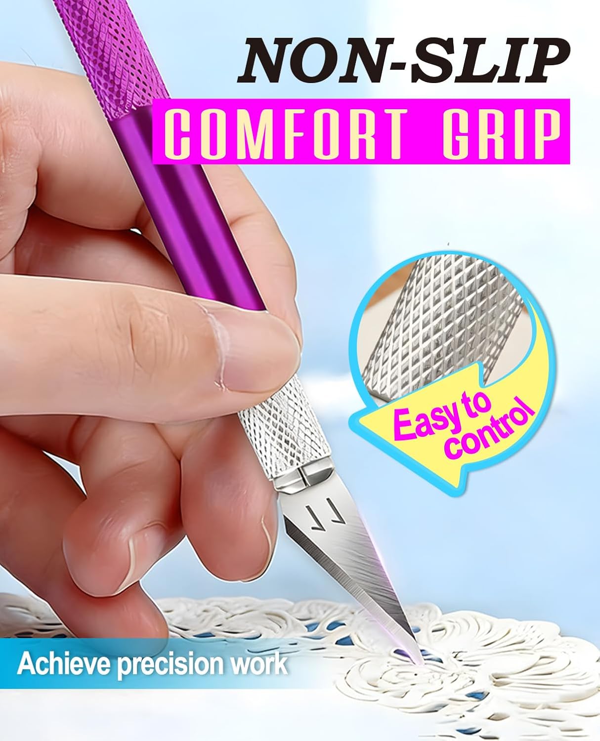 DIYSELF Craft Knife with 10 Extra #11 Blades, Precision Hobby Knife Set with Steel Ruler, Exacto Knife for Crafting, Polymer Clay, Pottery, Paper, Vinyl, Stencil & Model Making (Purple)