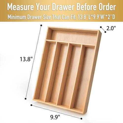 Besilord Silverware Organizer Kitchen Drawer Organizer Utensil Organizer Bamboo Silverware Holder Cutlery Organizer in Drawer Flatware Organizer Tray(5 slots, Natural