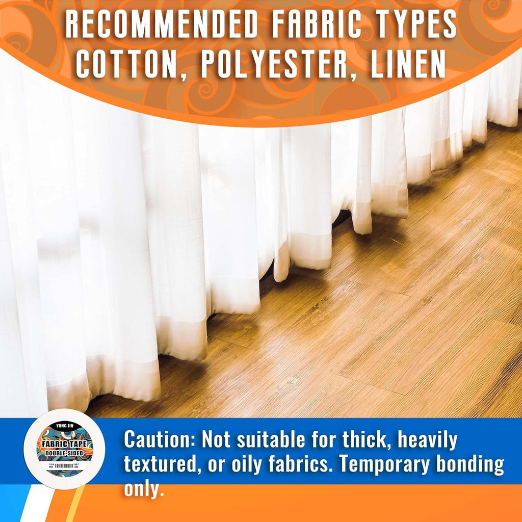 YONGJIN Double-Sided Fabric Tape (2 Rolls) - No Sewing or Ironing Required, Perfect for Quick Clothing Repairs, Fabric Bonding, Adhesive Cloth Tape for Hemming and DIY Crafts (1/4inch+1/2inch)