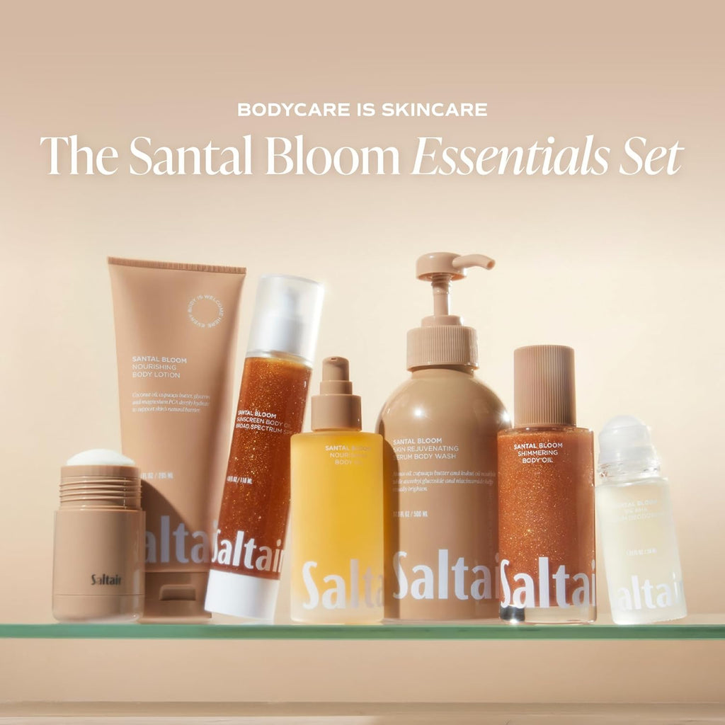 Saltair Body Oil - Luxurious Santal Bloom After Shower and Bath Oil for Women and Men. Botanical, Non-Greasy, Well-Absorbing Moisturizer for Hydrating Dry Skin – 4oz Pump Bottle