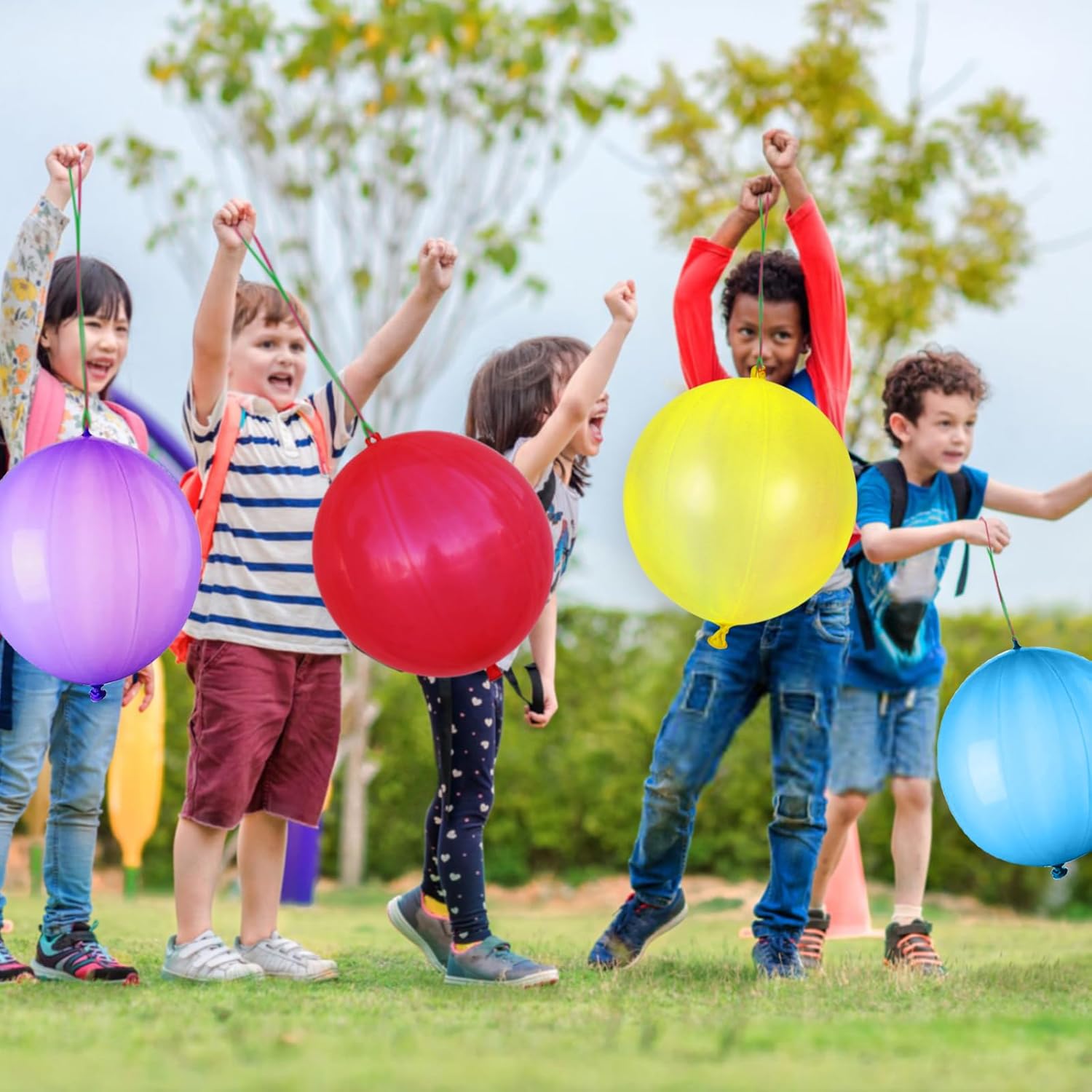 LEEZZIZZ 30Pcs Punch Balloons, Thickened Neon Punching Balloon Heavy Duty Party Favors for Kids with Rubber Band Handle, Bouncy Balls for Birthday Weddings Goodie Bag Stuffer Supply