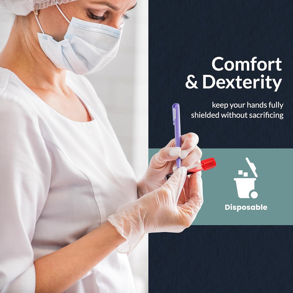 MED PRIDE Disposable Medical Grade Vinyl Exam Gloves, Latex & Powder Free, Ultra-Strong, for Healthcare & Food Handling (Medium (Pack of 100) 100 Clear)