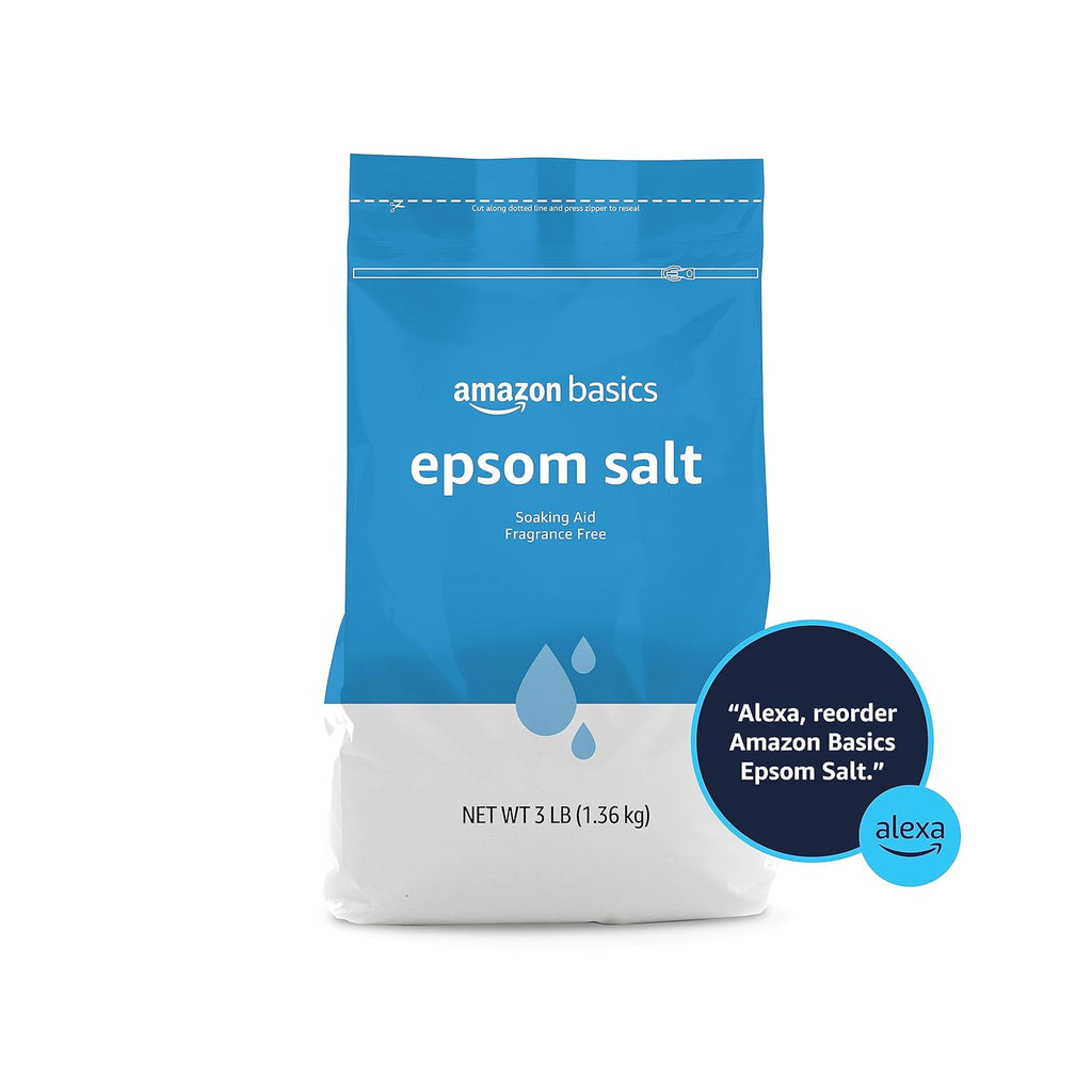 Amazon Basics Epsom Salt Soak, Unscented, Magnesium Sulfate USP, Muscle and Feet Relaxation, Resealable Bag, 3 Pound