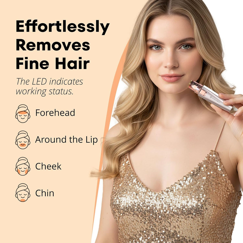VG VOGCREST Eyebrow & Facial Trimmer: 2 in1 Rechargeable Facial Hair Removal & Eyebrow Shaver - Body Razor with Built-in LED Light (Rose Gold)