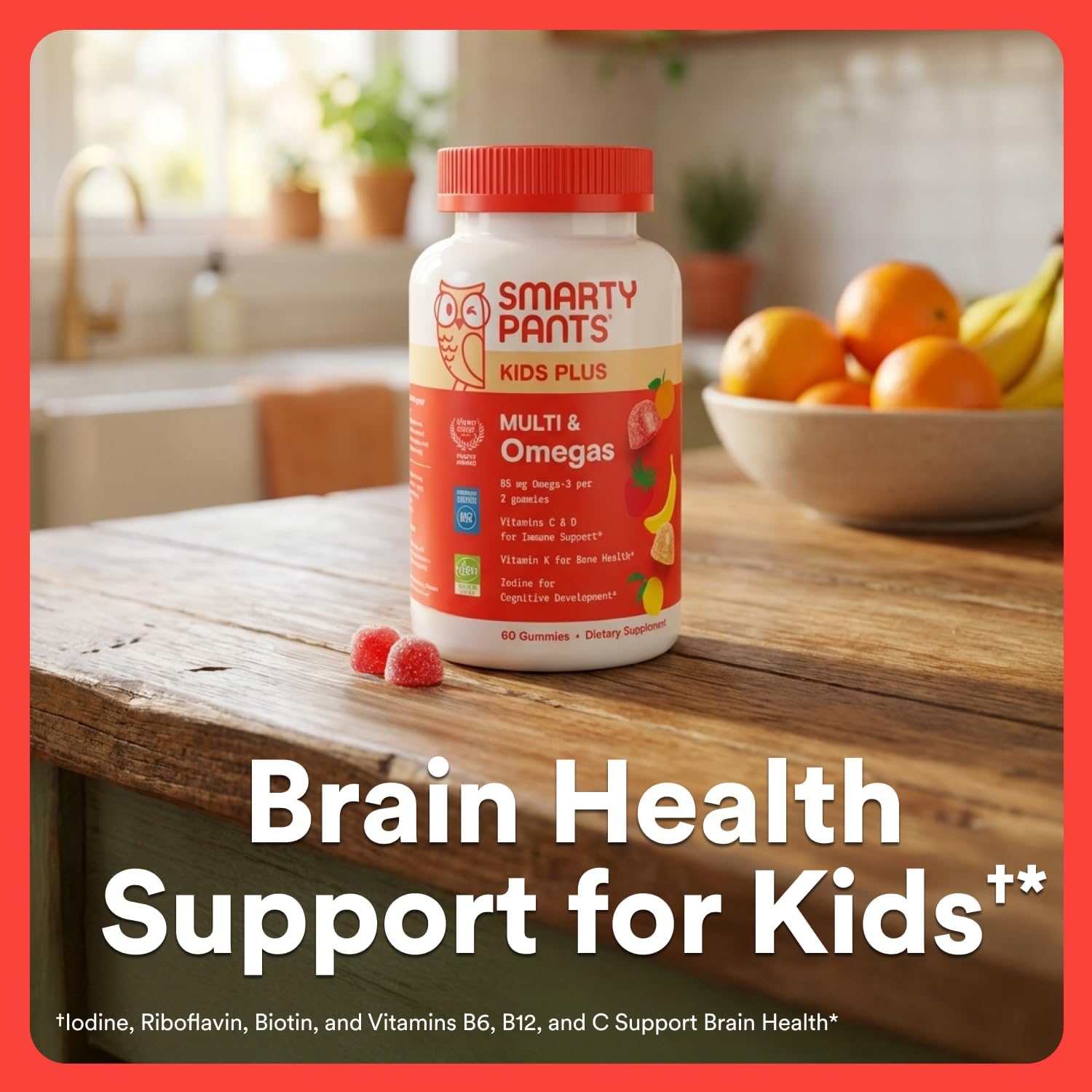 SmartyPants Kids Multivitamin Gummies with Omega 3 DHA/EPA, Vitamins D3, C, B12, B6, A, K, and Zinc, Gluten Free, Clean Label, Three Fruit Flavors, 60 Gummies (30 Day Supply)