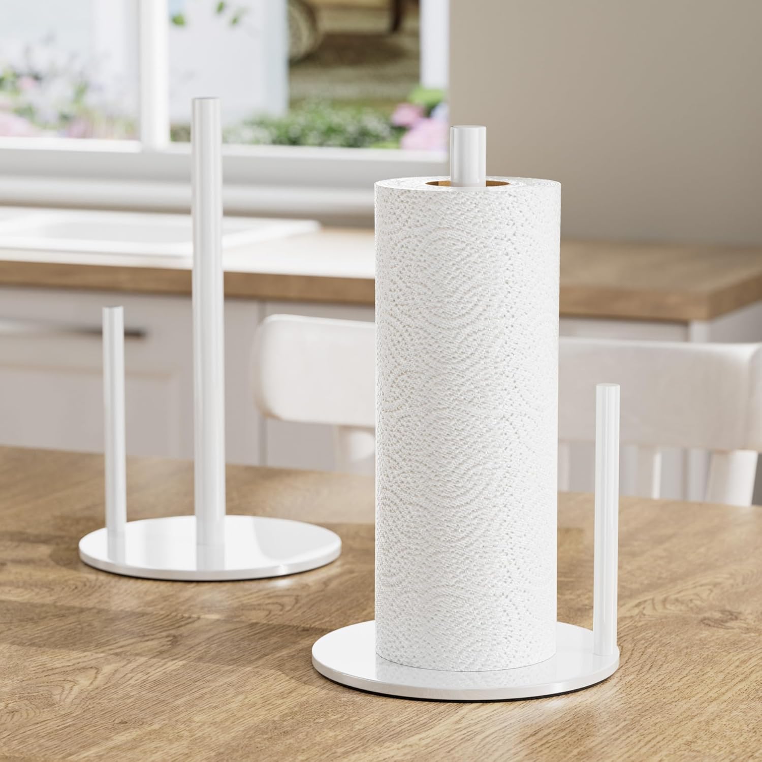 Paper Towel Holder White Kitchen Roll Holder, Paper Towel Holder for Kitchen Roll Organize, Countertop Roll Dispenser with Weighted Base