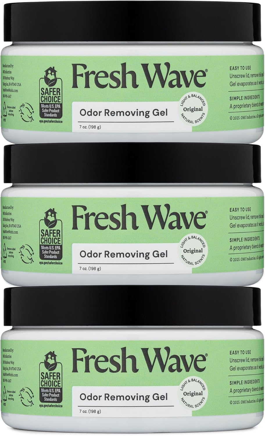 Fresh Wave Odor Removing Gel, 7 oz., Pack of 3 - Odor Absorbers for Home, Safer Odor Relief, Natural Plant-Based Odor Eliminator, Every 7 oz. lasts 15-30 Days, For Cooking, Trash & Pets