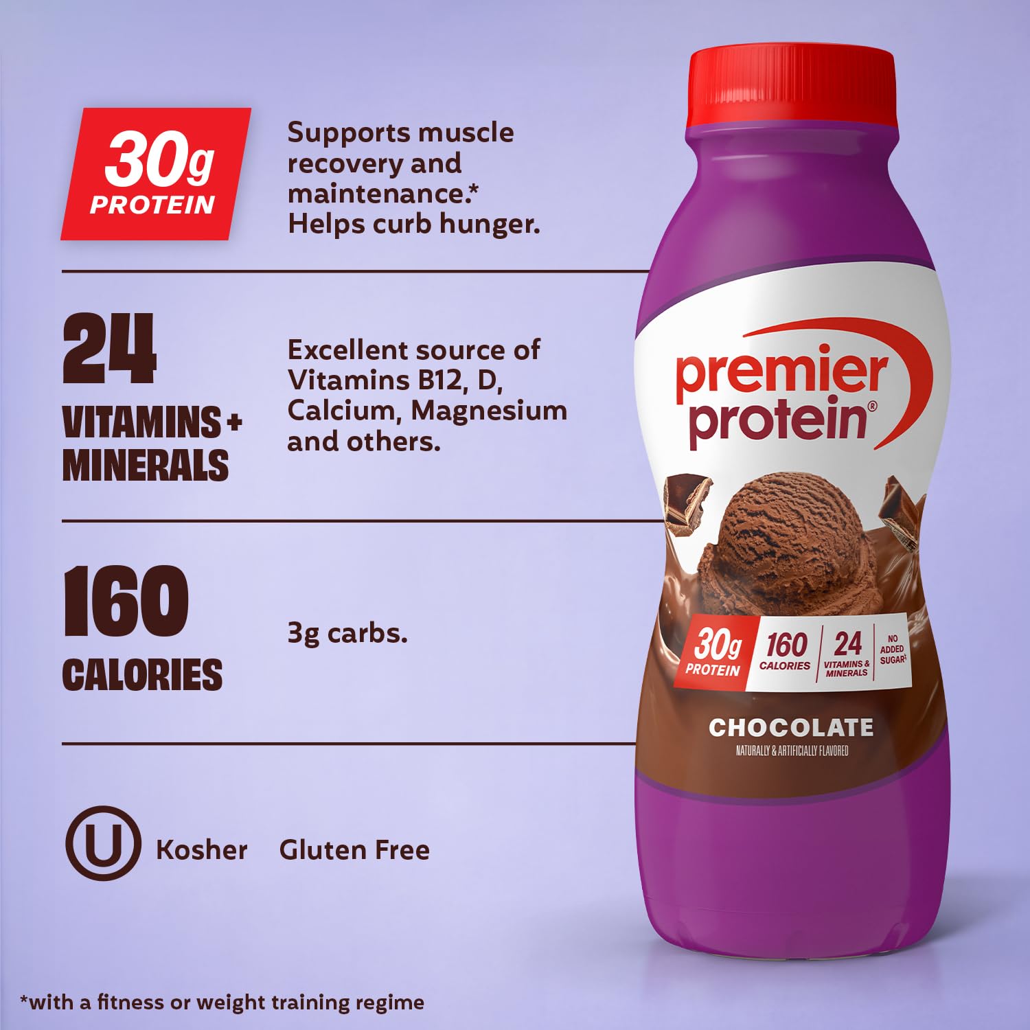 Premier Protein Shake, Chocolate, 30g Protein, No Added Sugar, 24 Vitamins & Minerals to Support Immune Health, 11.5 fl oz, 12 Pack