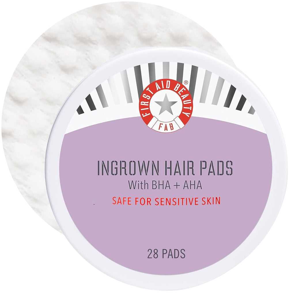 First Aid Beauty - Ingrown Hair Pads with BHA + AHA - Aftershave Treatment Pads to Help Prevent Razor Bumps for Men & Women - Exfoliate Underarms & Bikini Area - Compostable for Daily Use - 28 Pads