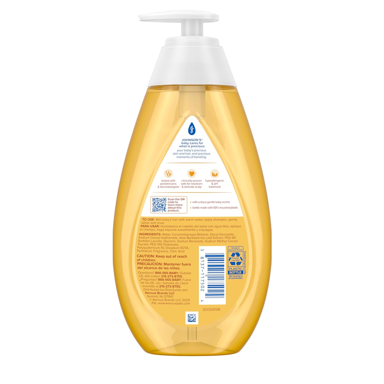 Johnson's Baby Shampoo with Aloe Vera & Vitamin B5, Tear Free, Newborn Essentials, No added Parabens & Sulfates, Hypoallergenic, Baby Essentials, 20.3 fl. oz