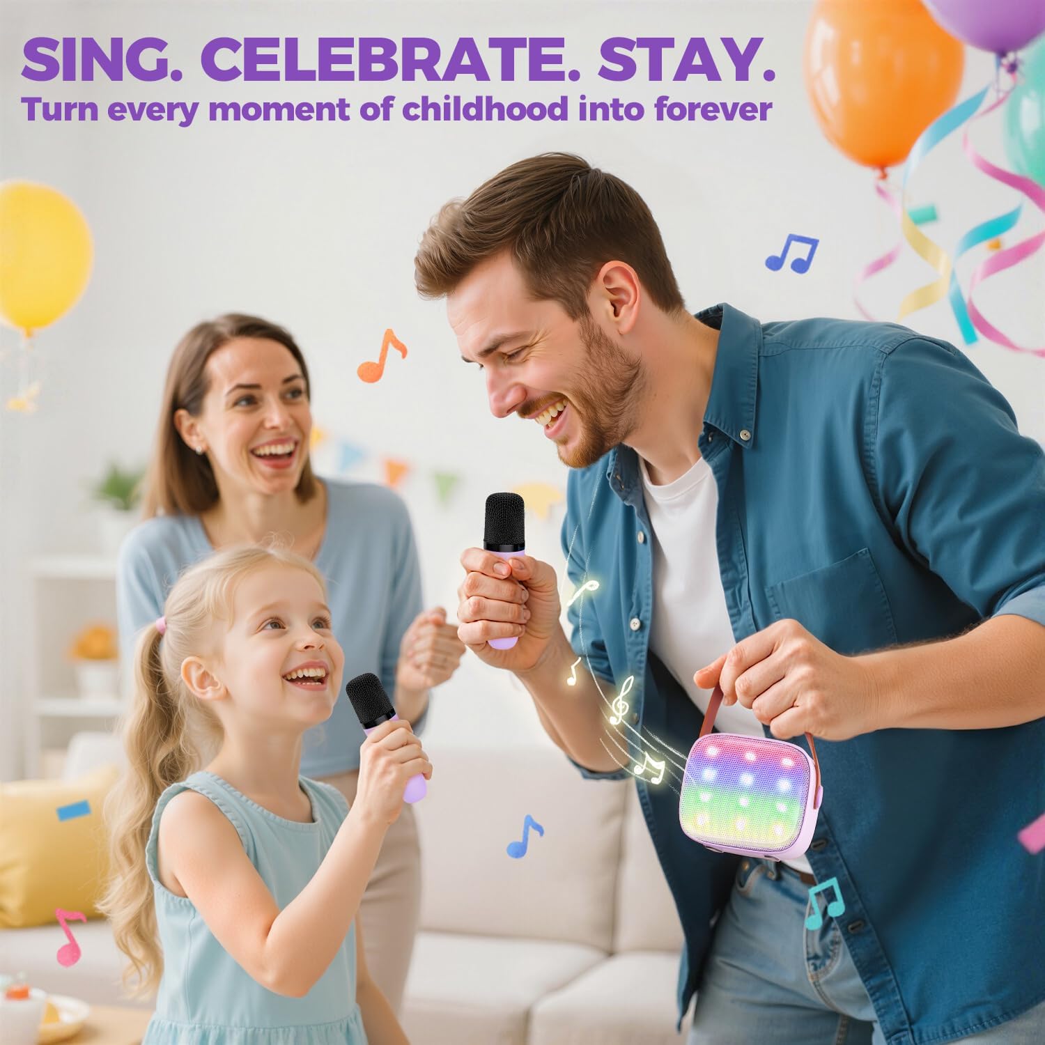 YLL Karaoke Machine for Kids, Portable Mini Speaker with 2 Wireless Microphones, TOP Kids Gifts for Girls Ages 3, 4, 5, 6, 7, 8, 9, 10+ Years Old, 4-12th Birthday Singing Present Toy Party (Purple)