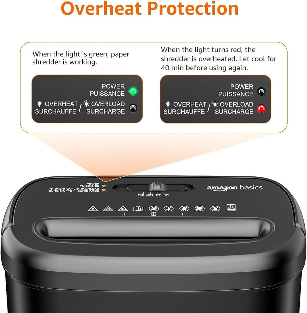 Amazon Basics 8-Sheet High Security Cross Cut Paper and Credit Card Shredder with P-4 Security, Auto Shut-off, Black