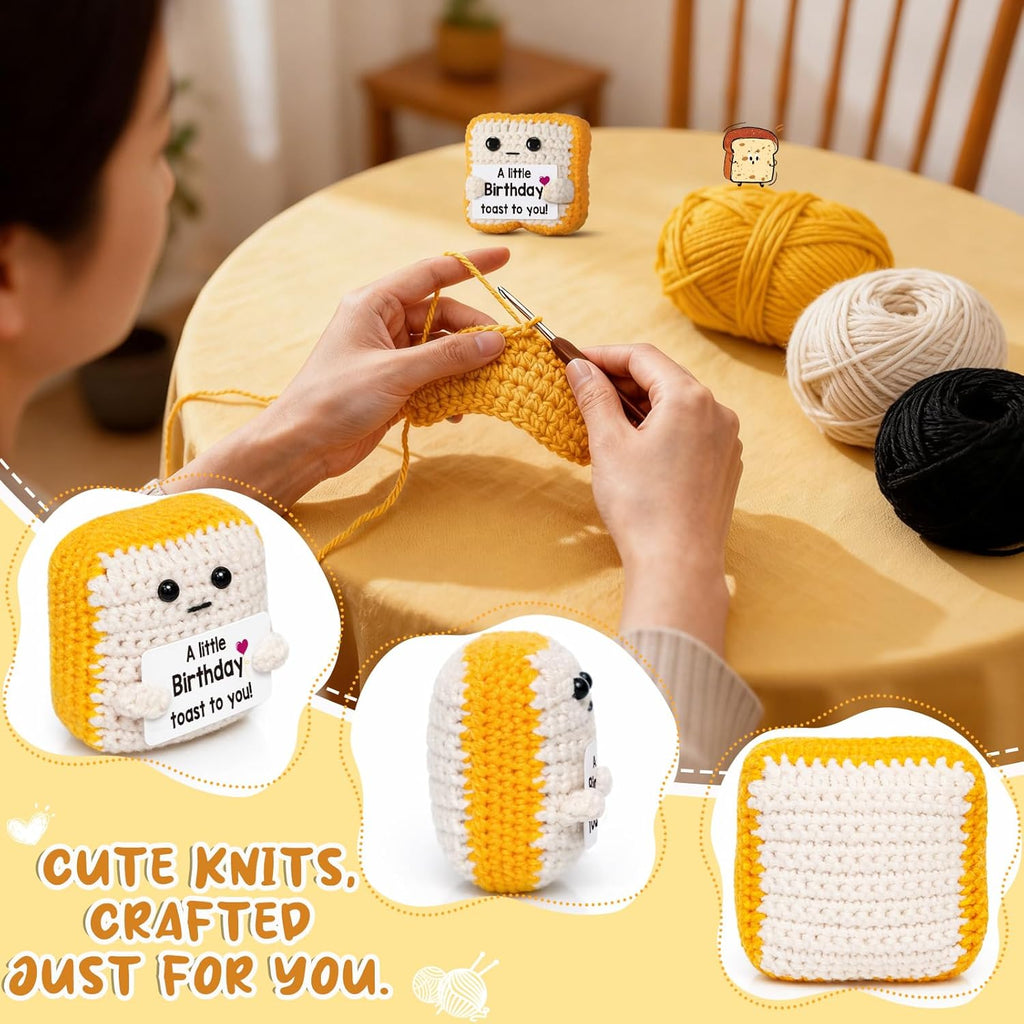 A Little Birthday Toast to You - Funny Happy Birthday Gifts for Women, Men, Mom, Dad, Sister, Best Friend - Unique Birthday Decorations Crochet Toast Gift Card for Her/Him Ideas, Mothers Day