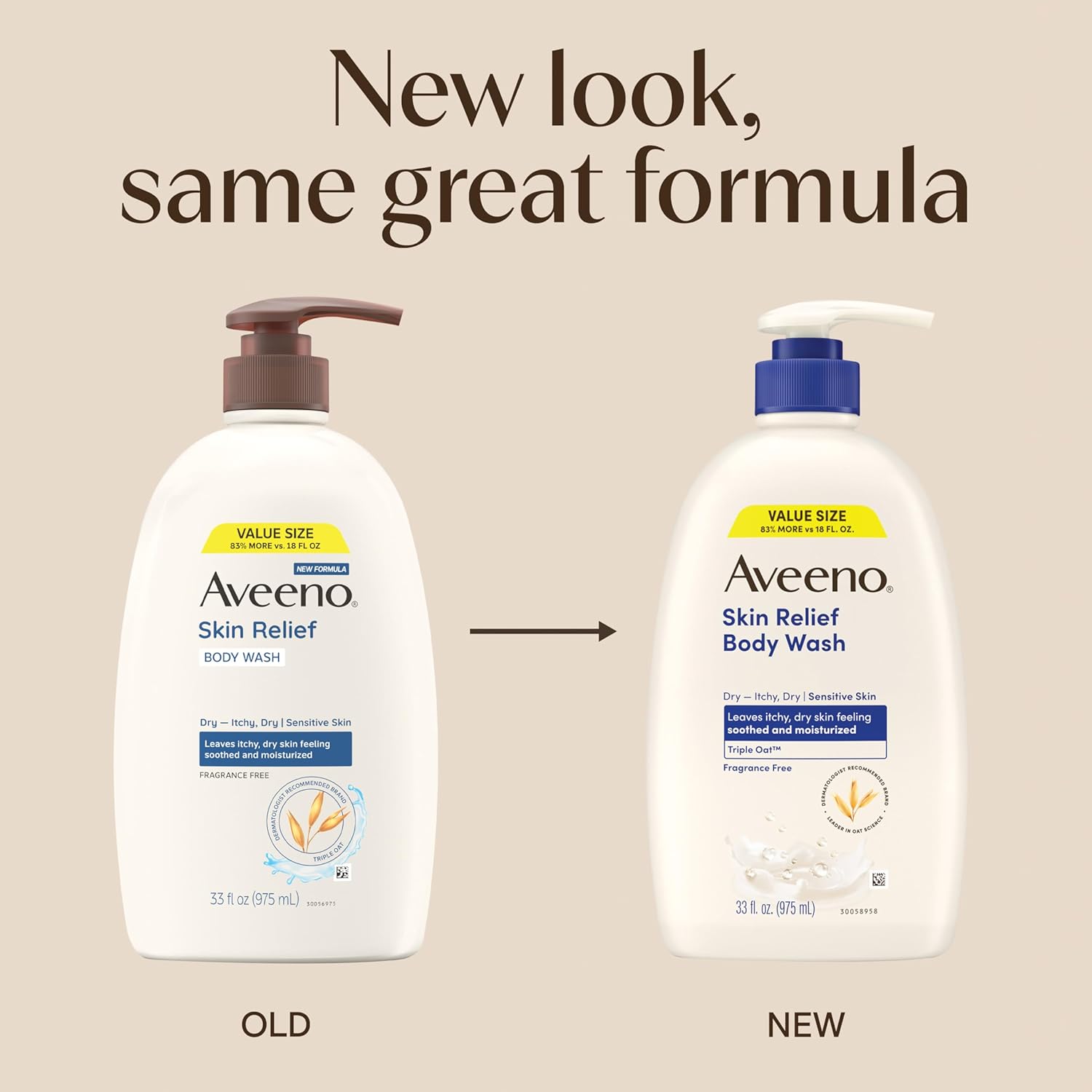 Aveeno Skin Relief Fragrance-Free Body Wash with Triple Oat® Complex, Gentle Daily Cleanser for Sensitive Skin Leaves Itchy, Dry Skin Feeling Soothed & Moisturized, 33 fl. oz