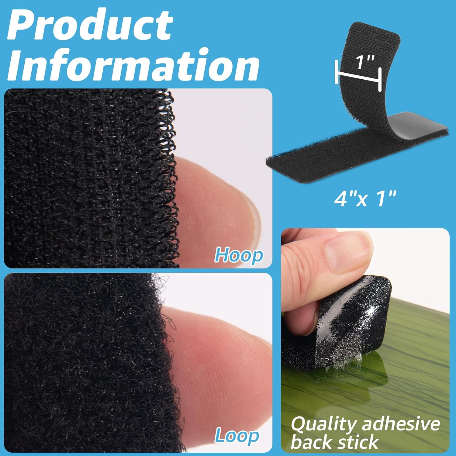 Art3d 16 Sets Hook and Loop Tape Sticky Back,1 in.x 4 in. Double-Sided Command Adhesive Strip Heavy Duty