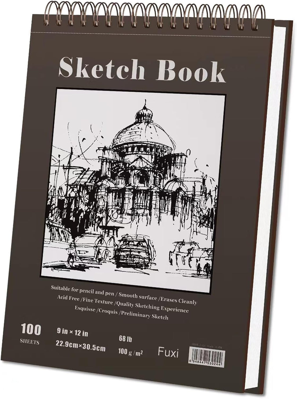 Fuxi 9" x 12" Sketch Book, Top Spiral Bound Sketch Pad, 100 Sheets 68lb/100gsm Acid-Free Drawing Paper, Art Sketchbook for Drawing Pad for Kids Artists & Beginners Professional Art Supplies for Adults