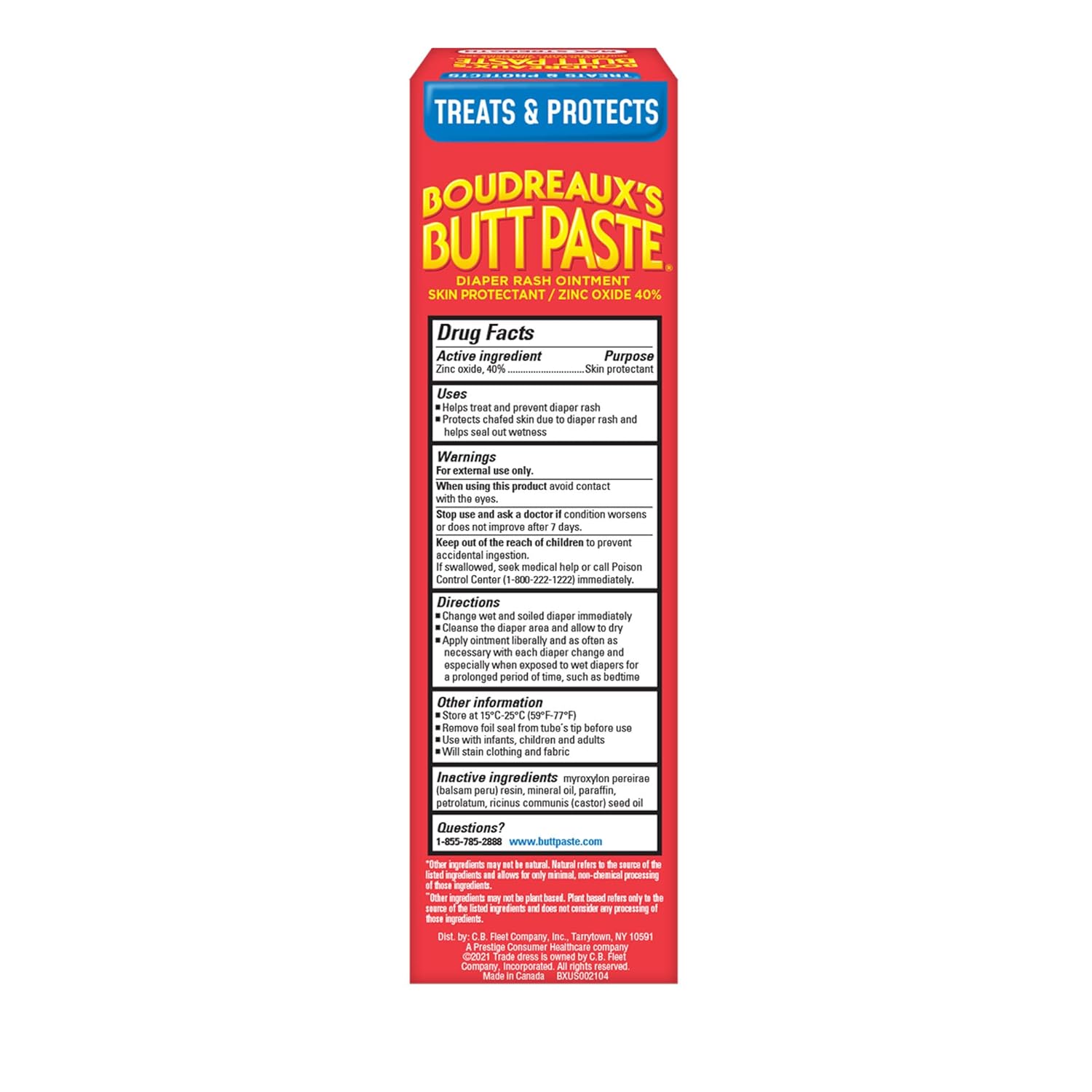 Boudreaux’s Butt Paste Max Strength Diaper Rash Cream for Baby, Ointment With Zinc Oxide, 4 oz Tube