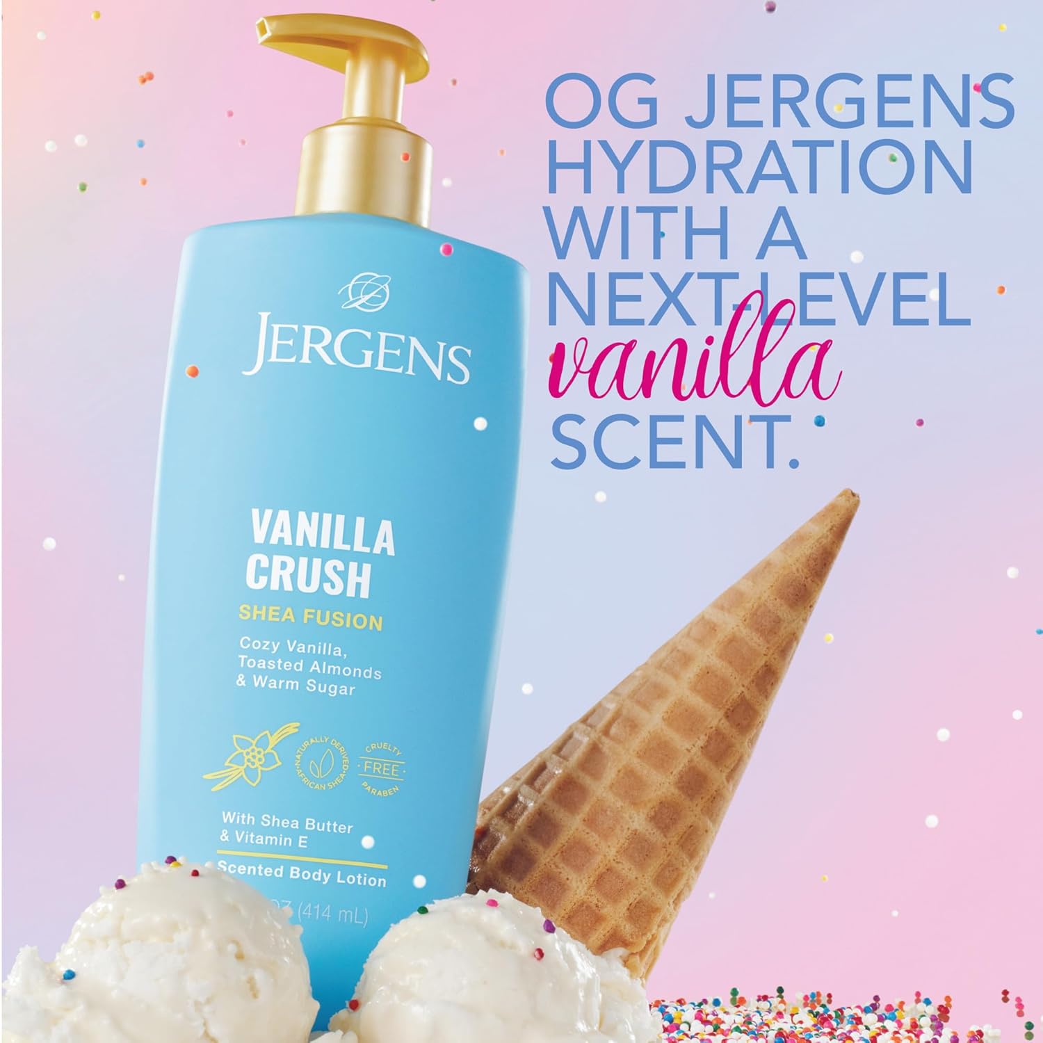 Jergens Shea Fusion Vanilla Crush Body Lotion for Dry Skin, Moisturizing Body Lotion with Shea Butter and Vitamin E, 14 fl oz