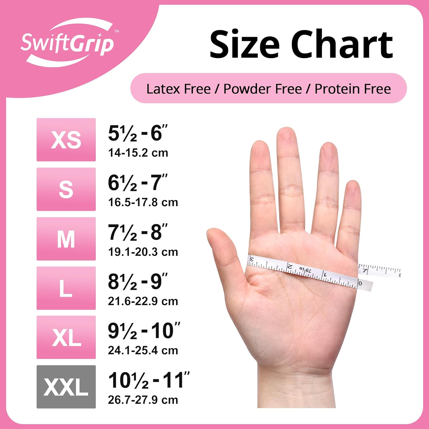 SwiftGrip Pink Nitrile Gloves, 3-mil, Industrial Gloves Disposable Latex Free, for Cleaning & Esthetician, Rubber Powder-Free, 100-ct Box (Small)