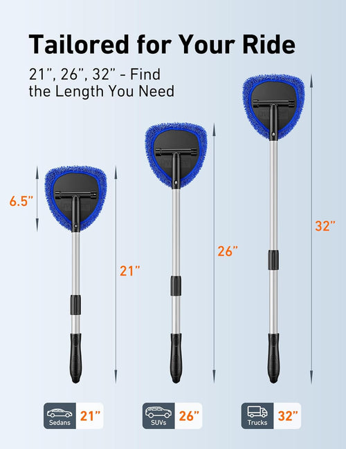 AstroAI Windshield Cleaner Tool, Car Interior Detailing Cleaning Kit with Extendable Handle and 4 Upgraded High-Density Reusable Microfiber Pads, Auto Glass...