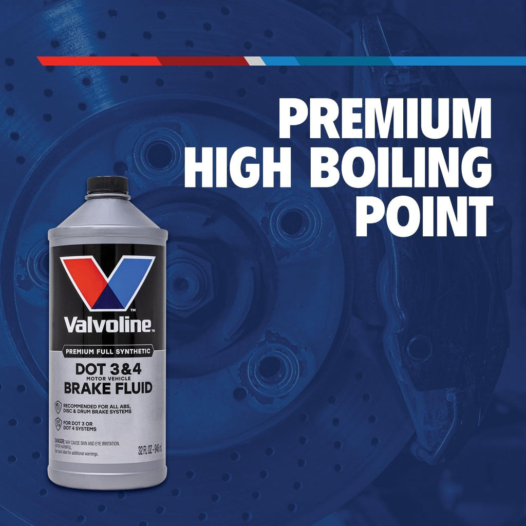Valvoline DOT 3 & 4 Synthetic Brake Fluid with High Boiling Point, Corrosion Protection, Vapor Lock Resistance, Compatible with ABS, Disc and Drum Brake Systems, 32oz
