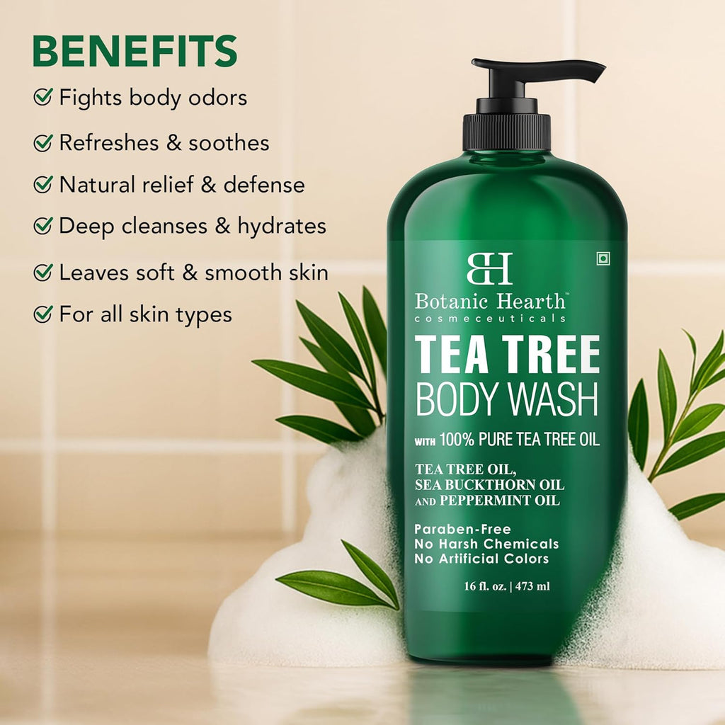 Botanic Hearth Tea Tree Body Wash -16 fl oz- All-Natural Antifungal & Odor-Control Shower Gel for Acne, Athlete’s Foot, Ringworm, Jock Itch & Healthy Skin,Sulfate & Paraben Free, for Men and Women