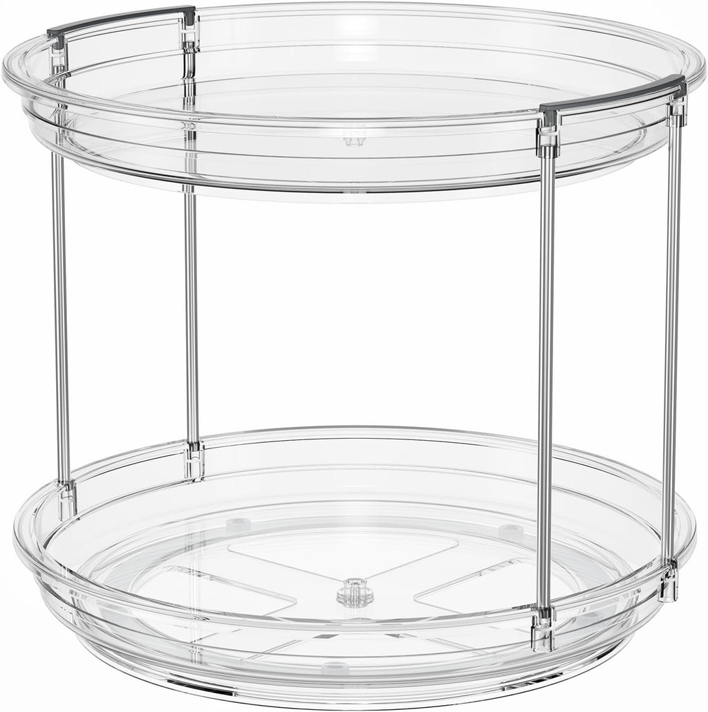 LAMU 2 Tier Lazy Susan Turntable Organizer 9.25'' Rotating Spice Rack Organization for Cabinet, Kitchen, Pantry, Countertop, Bathroom, Vanity, Medicine Cabinet Organizer, Clear