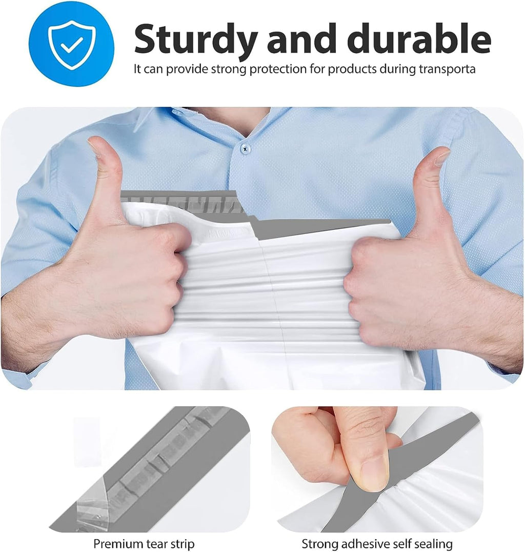 Fuxury Poly Mailers 10x13 Inch 100 Pack,Shipping Bags for Clothing,Strong Adhesive Mailing Envelopes,Heavy Duty Self Seal Plastic Postal Return Package Bags for Books Accessories Business,White