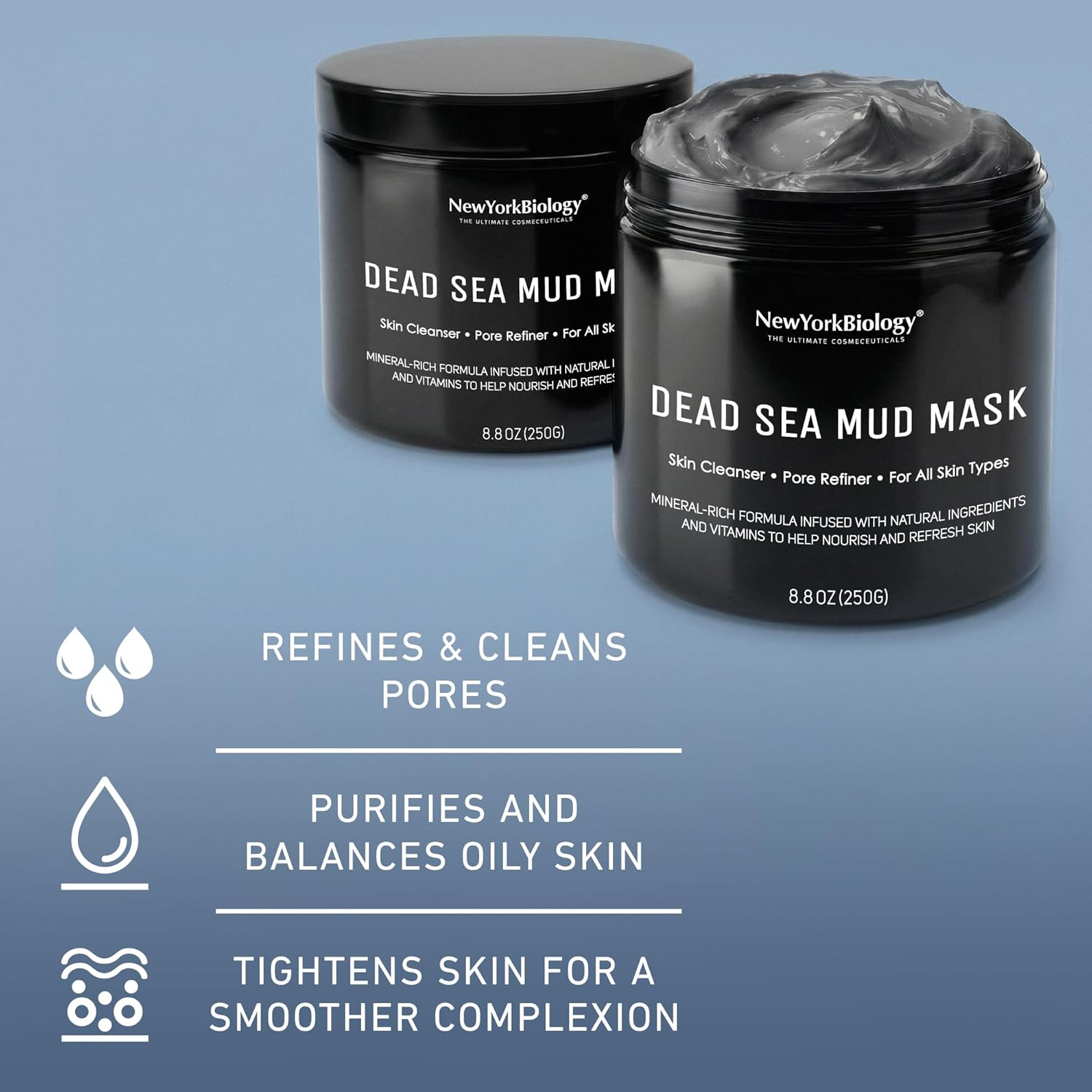 New York Biology Dead Sea Mud Mask for Face and Body | Spa Quality Pore Refiner for Oily Skin | Natural Skincare for Women & Men | Tighten Skin for A Healthier Complexion | 8.8 oz