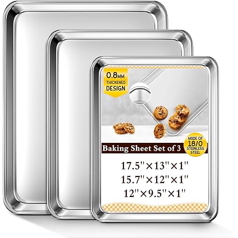 Nordic Ware Naturals 3 Piece Set - USA Made Aluminum Commercial Quality Sheet Pan for Baking or Roasting, Encapsulated Galvanized Steel Rim Prevents Warping; Half Sheet, Jelly Roll and Quarter Sheet