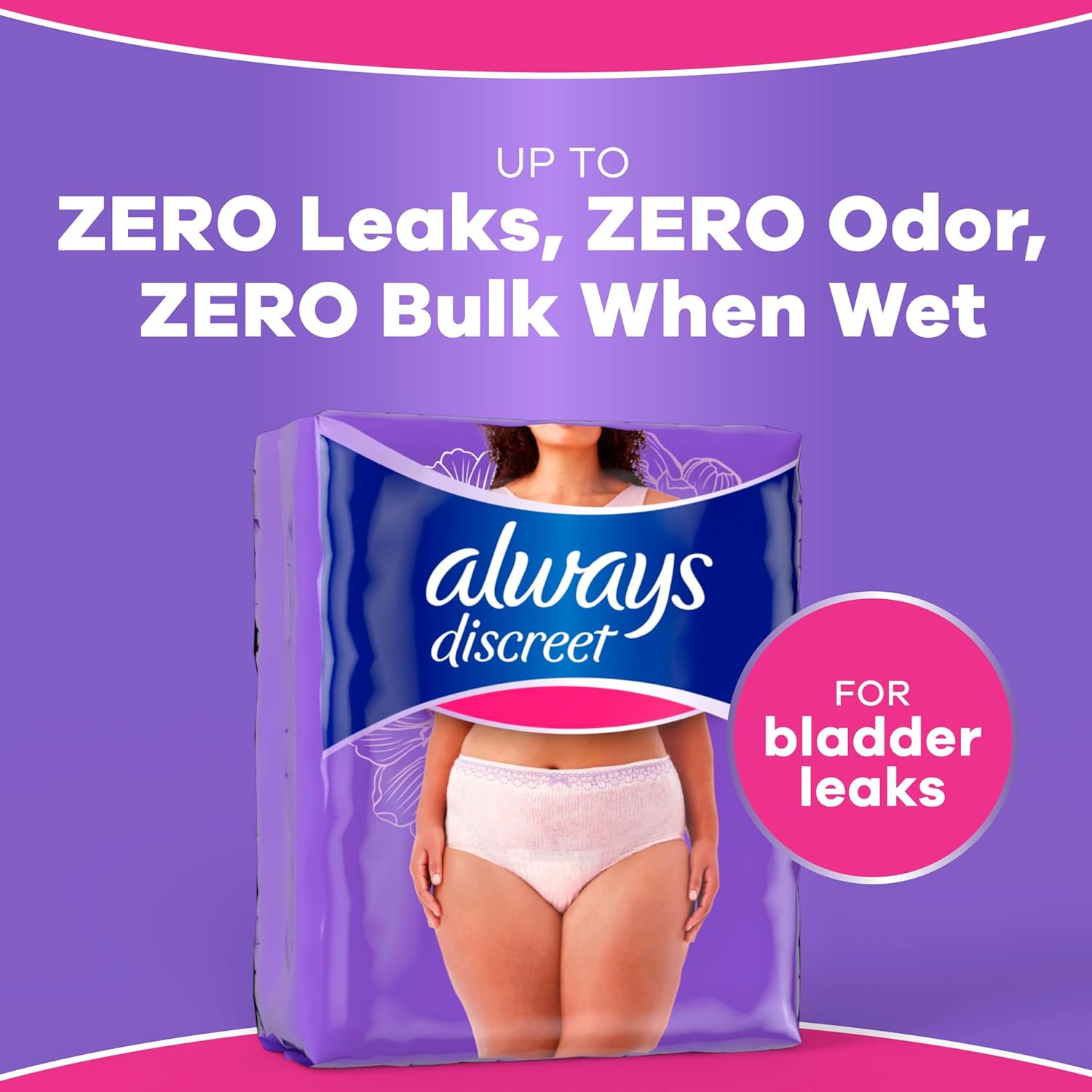Always Discreet Adult Diapers for Women, Incontinence Underwear, Postpartum Essentials, Disposable Briefs, Max Absorbency, Bladder Leak Protection, Small/Medium, 32ct