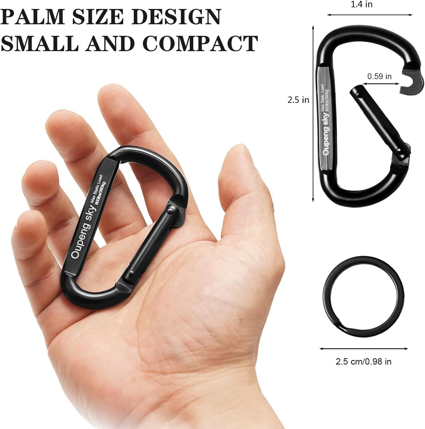 Carabiner Clip - Heavy Duty Carabiners 800lbs-13KN (2922 lbs) Carabeaner D Ring Shape,Key Chain Clip Hook,Keychain Clip,Multipurpose for Camping, Hiking,Backpacking or Other Outdoor Activities.