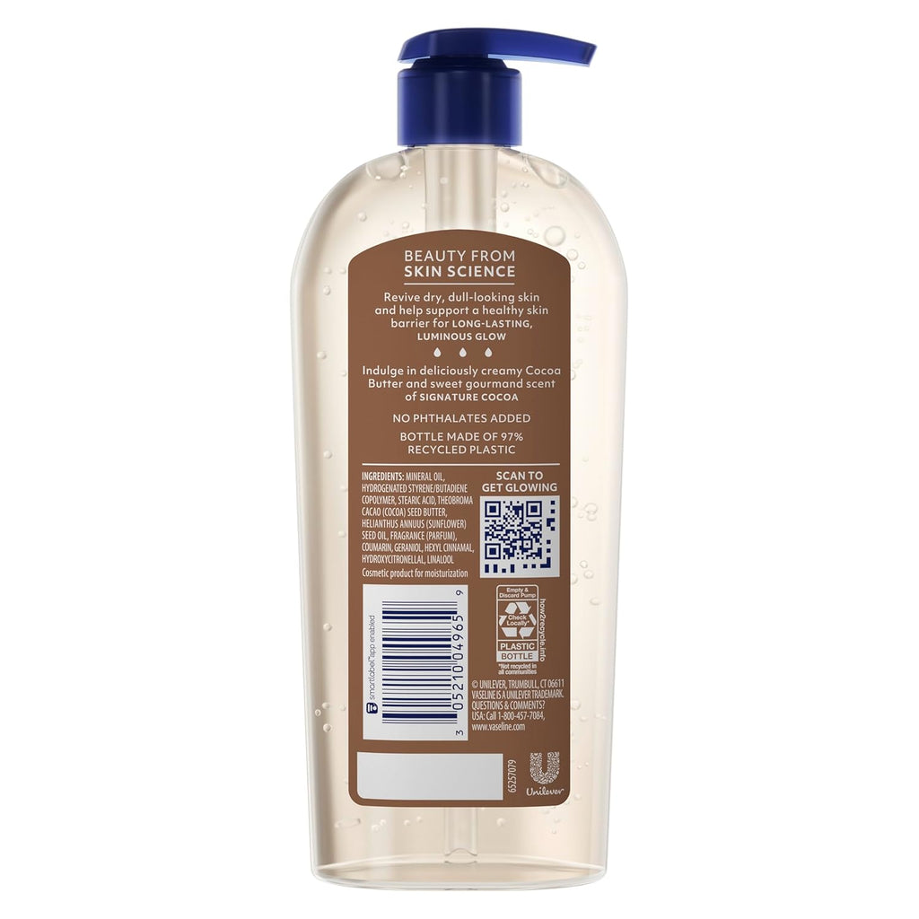 Vaseline Intensive Care Cocoa Radiant Body Gel Oil with 100% Pure Cocoa Butter, 12 oz