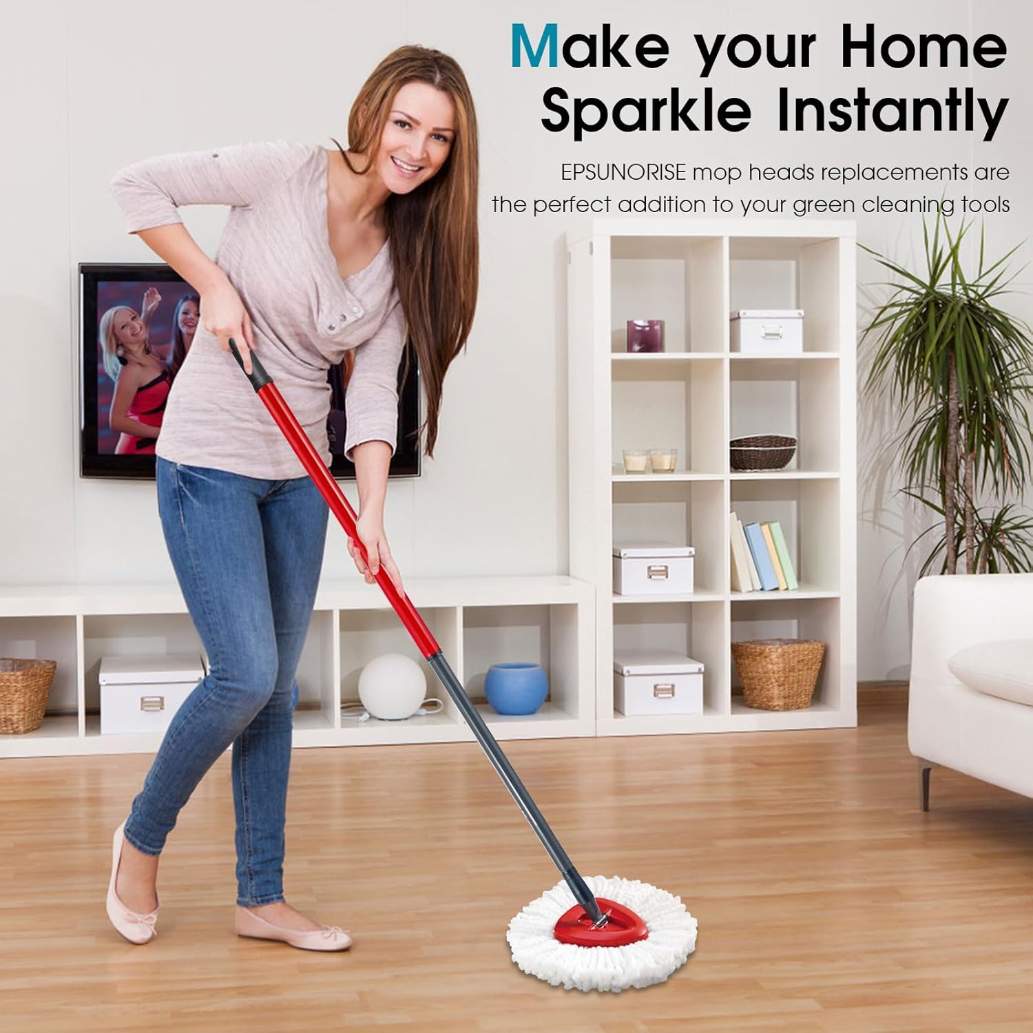 4 Pack Mop Head Replacement Compatible with O Cedar Triangle Swivel Mops,Spin Mop Replacement Head 100% Microfiber,Deep Cleaning,EPSUNORISE Compatible with O Cedar Mops(White)