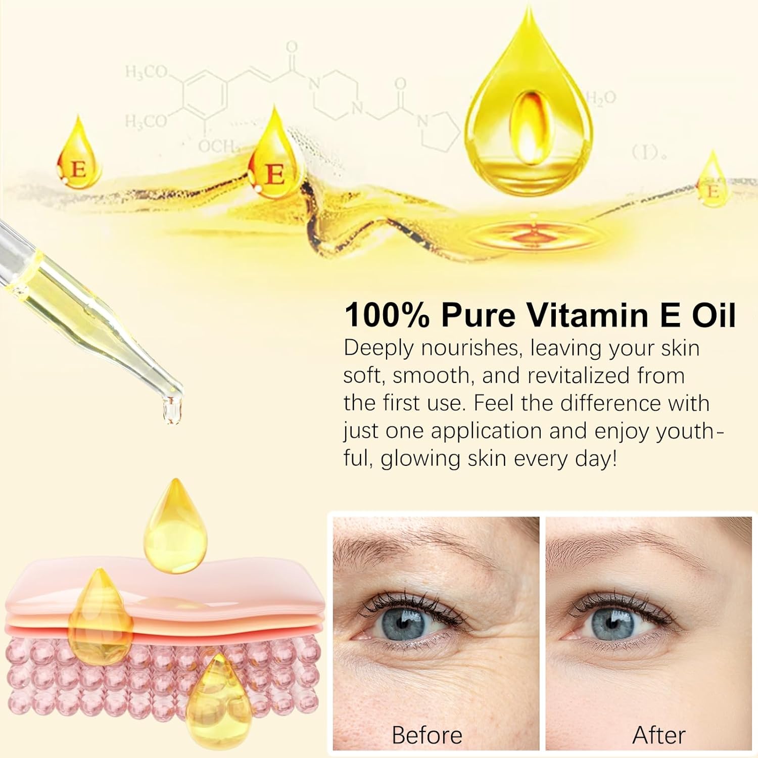 flasture Vitamin E Oil 75,000 IU – 100% Pure Natural Vitamin E for Skin, Face, Hair, Scars – Deep Moisturizing Body Oil for Dry Skin, Wrinkles – Cold-Pressed, Non-GMO,Skincare – 2 Fl Oz