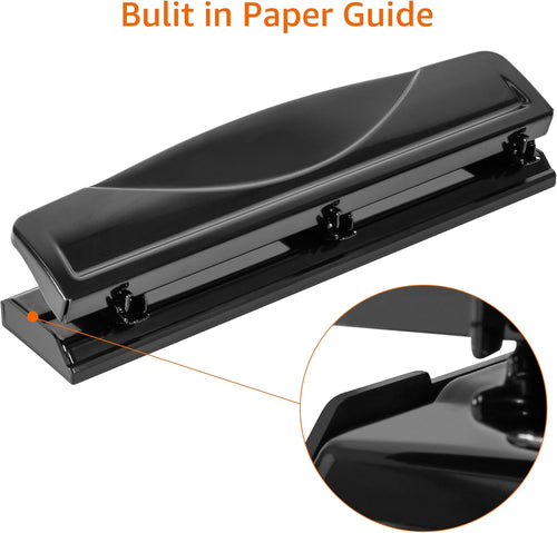 Amazon Basics 3 Hole Punch, 10 Sheet Capacity, Black, Easy-Clean Tray