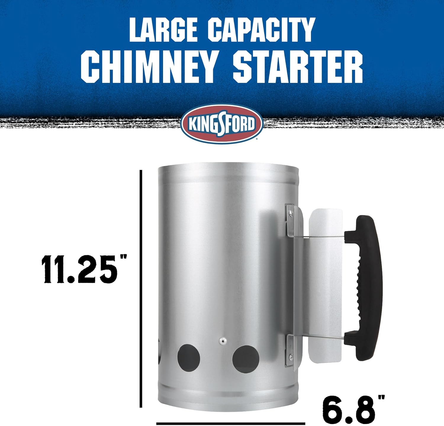 Heavy Duty Deluxe Charcoal Chimney Starter, Large Capacity Zinc Steel BBQ Fire Starter with Heat Shield and Stay-Cool Handle, Vented Base Air Vents for Fast Even Lighting