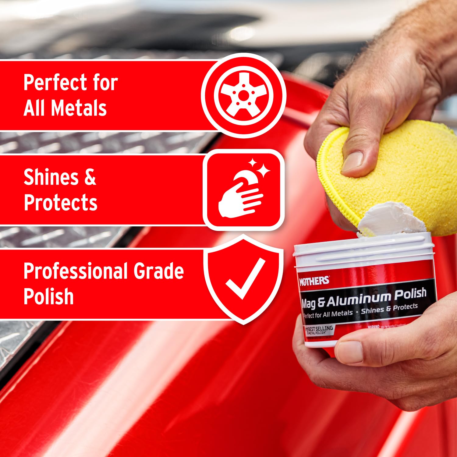 Mothers Mag & Aluminum Polish, 10 oz. – Brilliant Shine, Easy to Use, for All Uncoated & Unplated Metals Including Aluminum Wheels, Stainless Steel Trim and Exhaust Tips, Brass & More (05101)