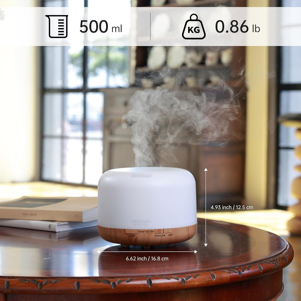 ASAKUKI Essential Oil Diffuser for Home, 500ML Aromatherapy Diffuser Humidifier with Remote Control, 7 Color LED Lights, Quiet Cool Mist Diffuser for Bedroom, Office, Gift for Mom (Yellow)
