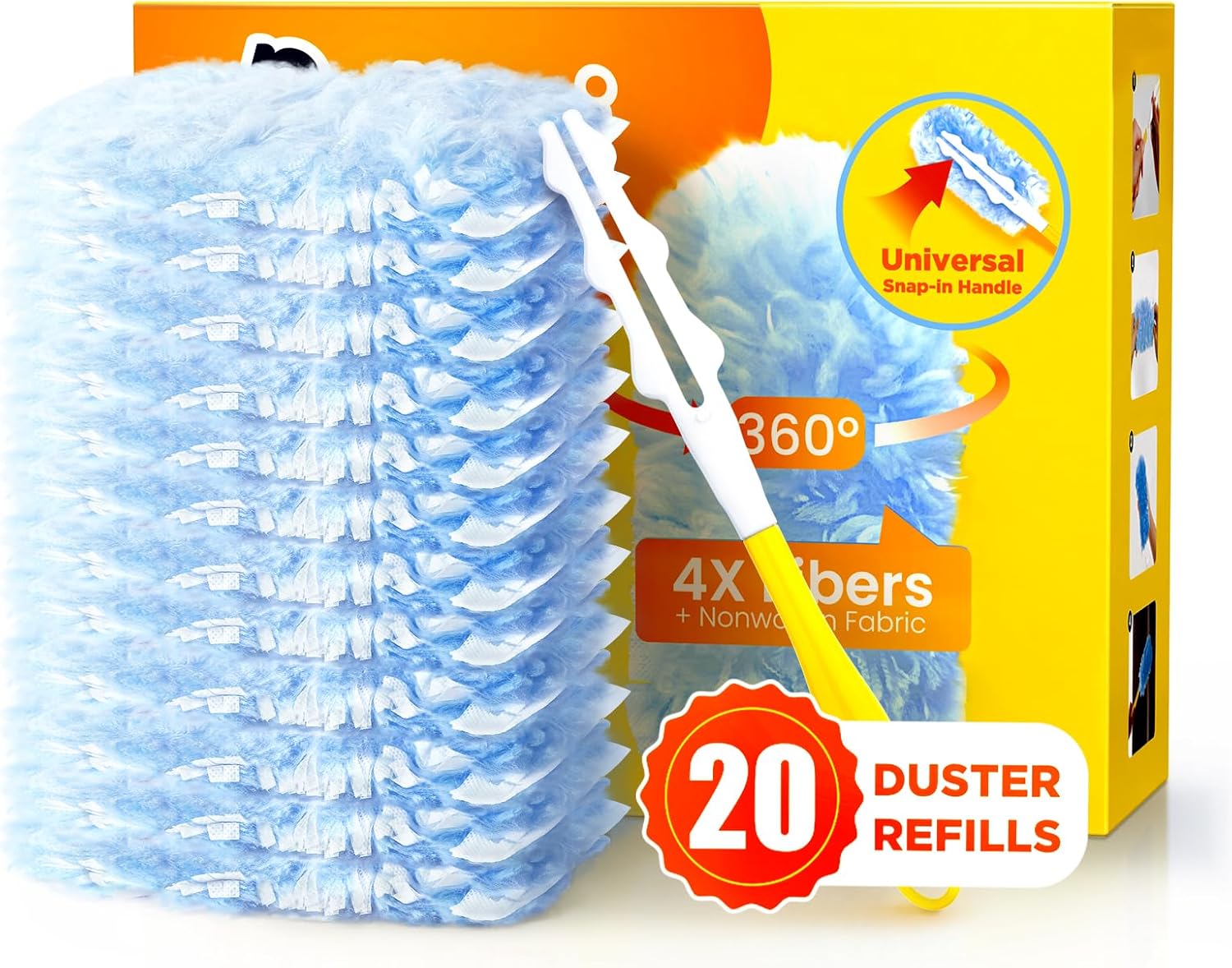 Heavy Duty Duster Refills for Swiffer Duster, 20 Count Duster Refills with 1 Handle, Multisurface 360° Dusters with 4X Microfibers, Unscented Disposable Dusters for Cleaning