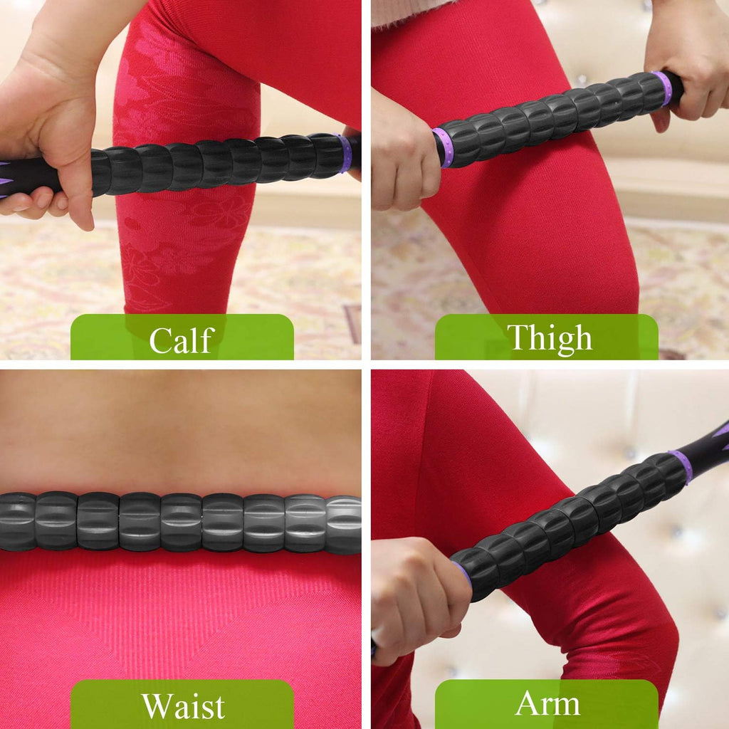 Muscle Roller Massage Roller Stick- Deep Tissue Fascia Blaster for Myofascial Pain Relief, Lymphatic Drainage & Body Sculpting, Handheld Physical Therapy & Recovery Tool (Purple Black-18 inch)