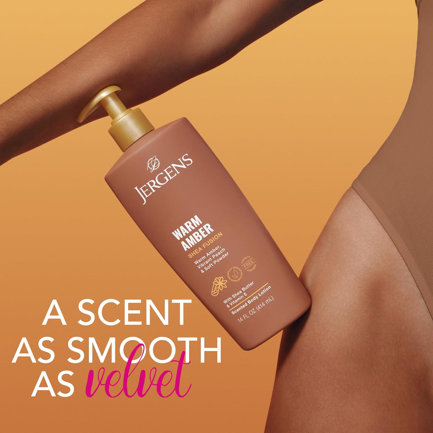 Jergens Shea Fusion Warm Amber Scented Lotion, Moisturizing Body Lotion with Shea Butter and Vitamin E, 14 fl oz