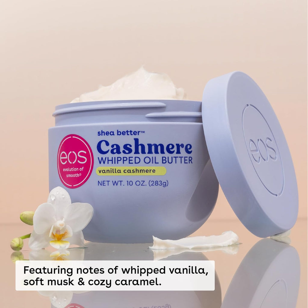 eos Cashmere Whipped Oil Body Butter, Vanilla Cashmere, 72 Hour Weightless Moisture For Dry Skin, Rich Formula and Deep Hydration, Body Care, 10 oz
