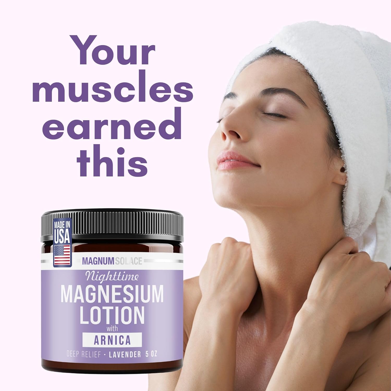 Magnum Solace Nighttime Magnesium Lotion with Arnica – Highly Concentrated Magnesium for Muscles & Joints – Apply to Legs or Feet Before Bed – Skin-Friendly