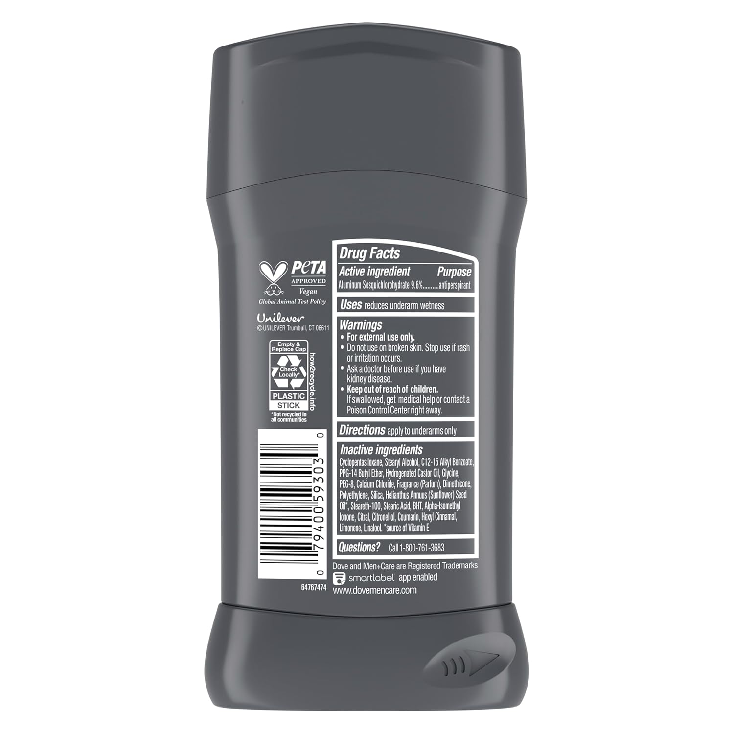 Dove Men+Care Deodorant Stick 4 Count Stain Defense Clean for Men, Anti-white Marks & Anti-yellow Stains with 72-hour Sweat and Odor Protection 2.7 oz